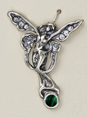 Sterling Silver Fairy of Joy Drop Dangle Earrings With Malachite
